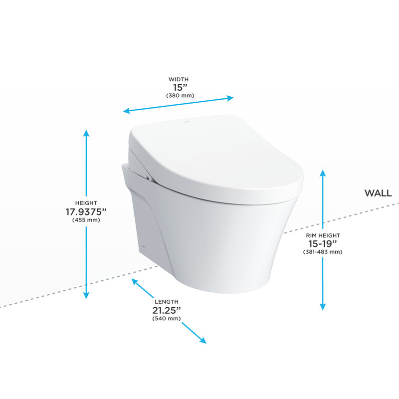 TOTO, TOTO AP Elongierte Washlet+ S550e Wandhängende Toilette, 1,28GPF & 0,9GPF - CWT4263046CMFG