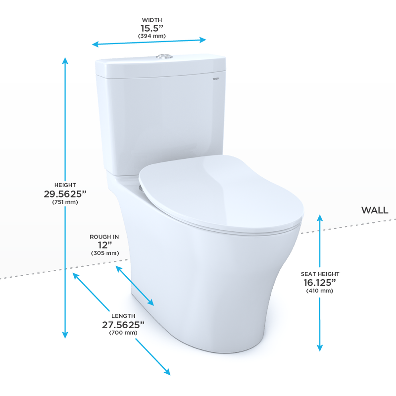 TOTO, TOTO Aquia IV 1G Toilette mit verlängerter Schüssel und schmalem Sitz, Washlet+ Zweimengenspülung, 1,0 & 0,8 GPF - MS446234CUMG