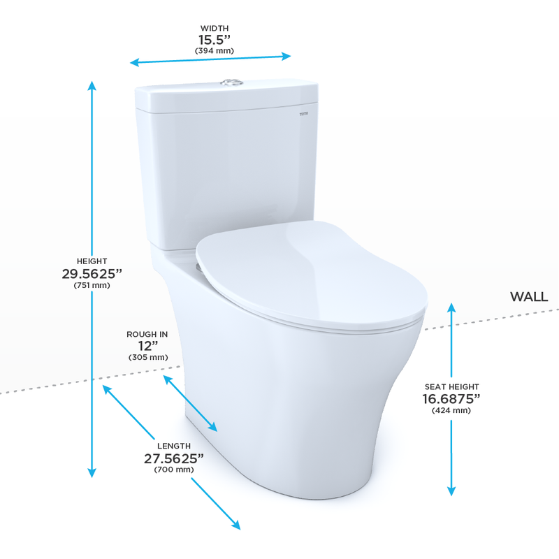 TOTO, TOTO Aquia IV 1G Toilette mit verlängerter Schüssel und schmalem Sitz, Washlet+ Zweimengenspülung, 1,0 & 0,8 GPF, Universalhöhe - MS446234CUMFG