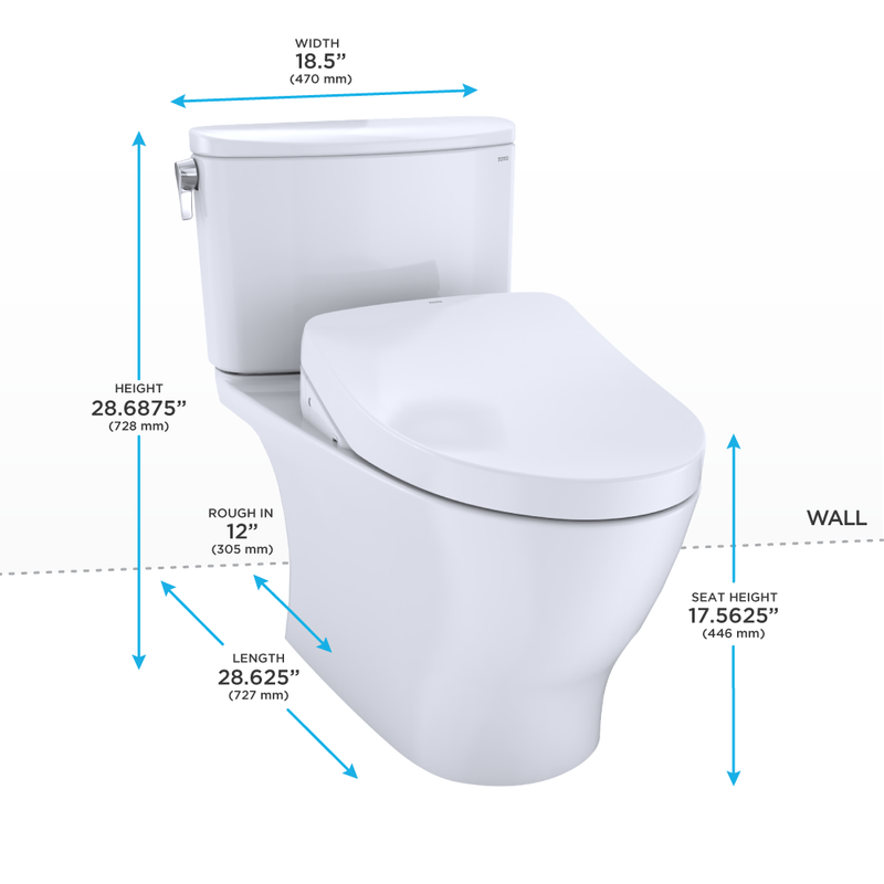 TOTO, TOTO Nexus Elongiert 1,28 gpf Einteilige Toilette mit Washlet+ S500e Automatischer Spülung in Baumwollweiß